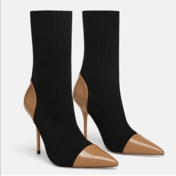 Zara Shoes - Zara two toned ribbed sock heeled boots 39